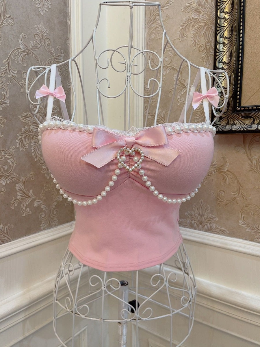 Ballet Style Princess Bow Heart Pearl Top