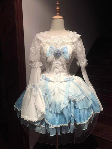 Original lolita blue and white gradient dress