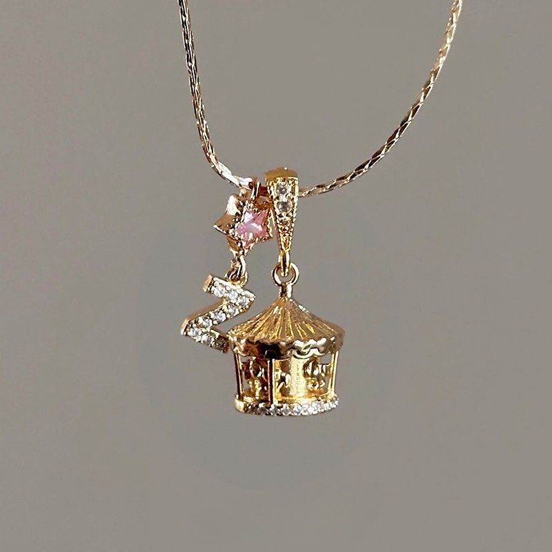 Sweet style carousel copper gold-plated necklace