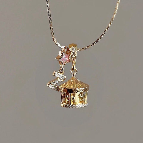 Sweet style carousel copper gold-plated necklace