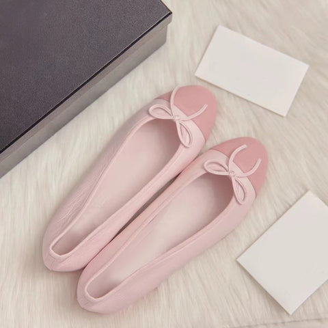 Bowknot Flat Pink Korean Style All-match Women's Shoes - Jam Garden