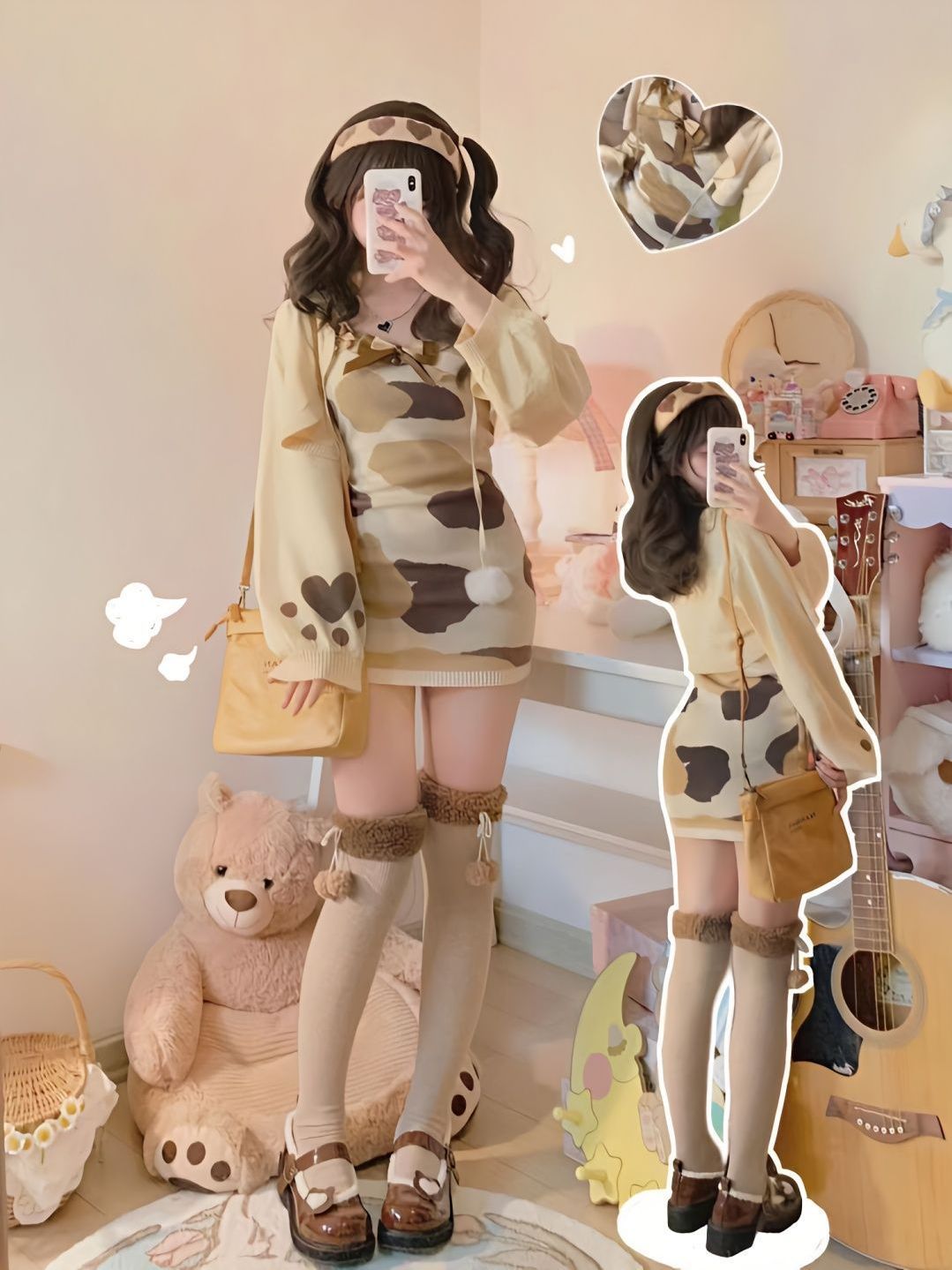 Pure Desire Style Cute And Sweet Knitted Suspender Dress Bowknot Niche Cardigan Outer Suit - Jam Garden
