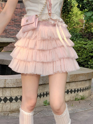 Bobon21 ballet style thousand-layer mesh strappy skirt