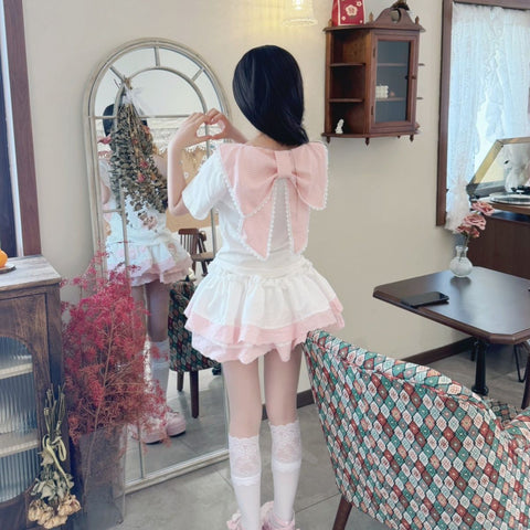 Special navy collar short sleeves sweet and cute rabbit ears suit