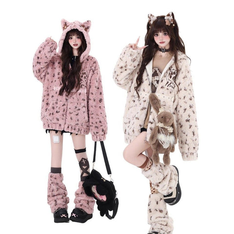 Women's winter cute ears lamb wool coat