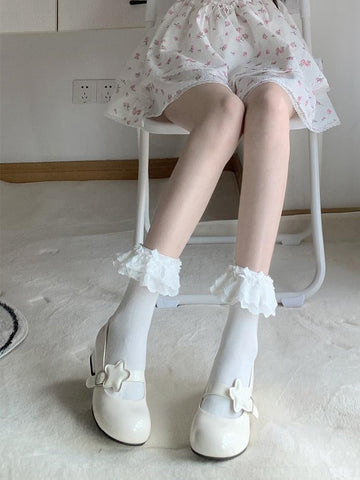 Bow rose lace lolita socks