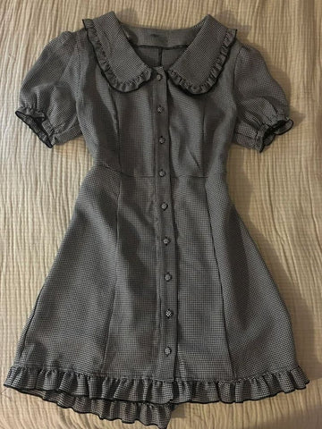 Summer new retro plaid baby collar dress