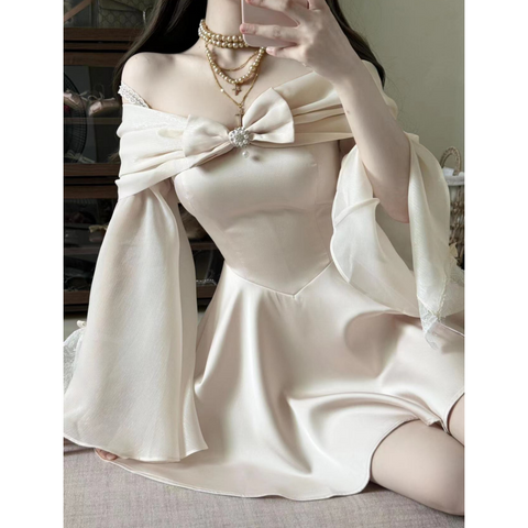 French sweet temperament bow design suspender dress