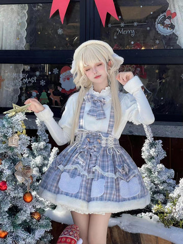 Autumn and winter cute soft girl Lolita white plush suit