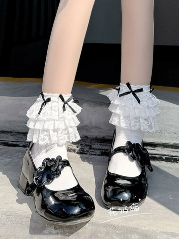 Lolita summer cute white pure cotton multi-layer lace socks