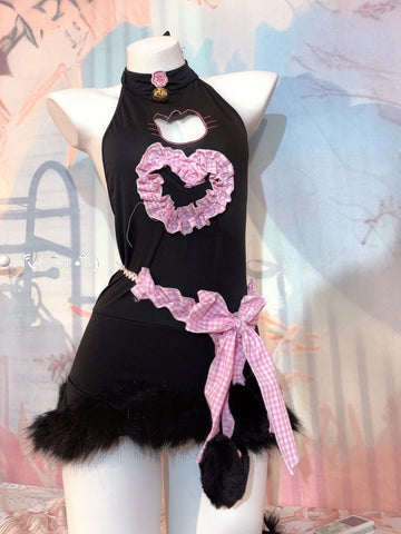 Handmade new dress black little desire cat