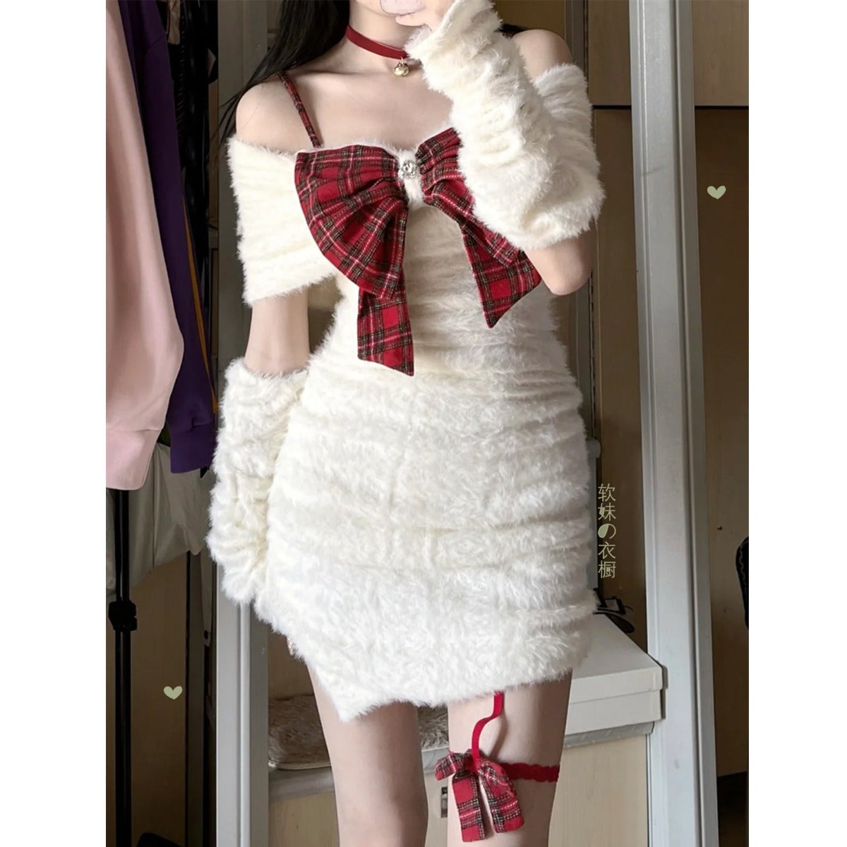 Pure Desire Sexy Milky White Bow Slim Fit New Year Battle Dress