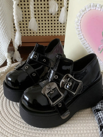 Dark punk round toe Mary Jane shoes for women