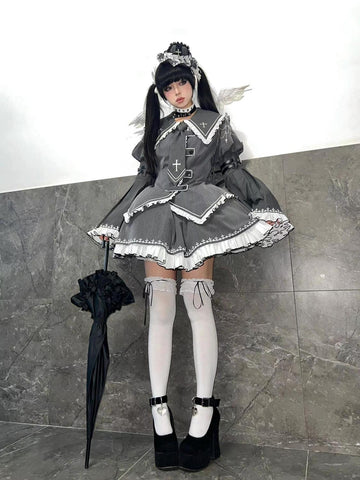 Autumn and winter gothic lolita lotus leaf collar suit