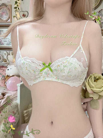 Floral French Heart Hollow Mesh Lingerie Set