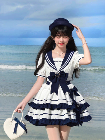 Summer navy style dark blue youth dress