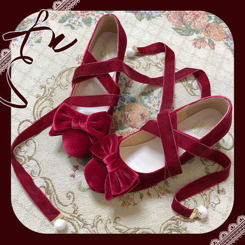Original Lolita shoes velvet heart velvet bow tie