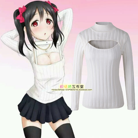 love live turtleneck knitted open chest sweater cosplay