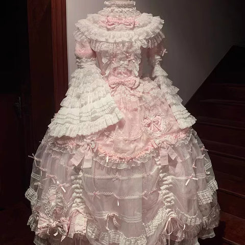 Dream Island Fantasy Long and Short Multi-layer Lace Pink Doll Lolita Dress