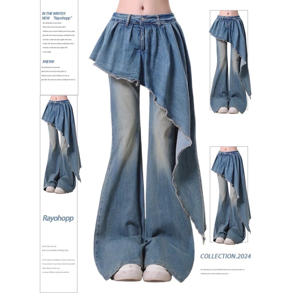 Spring bow-tie gray high-waist bootcut pants