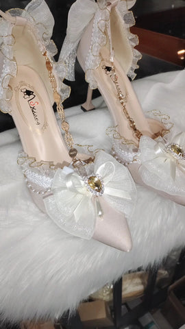 Elegant handmade Lolita high heels with rhinestones