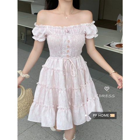 Pink one shoulder sweet dress for summer