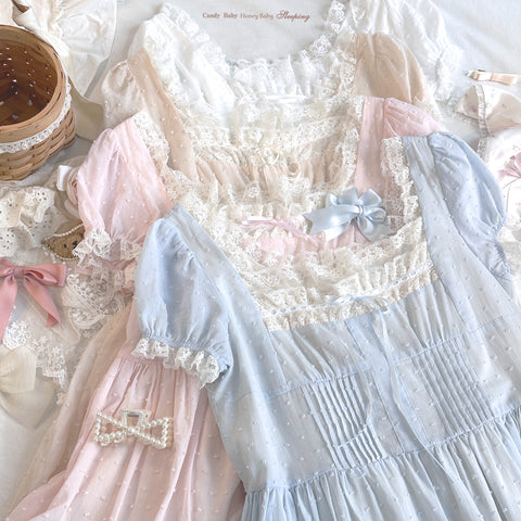 Sleepingdoll French style cute cotton jacquard polka dot loose dress