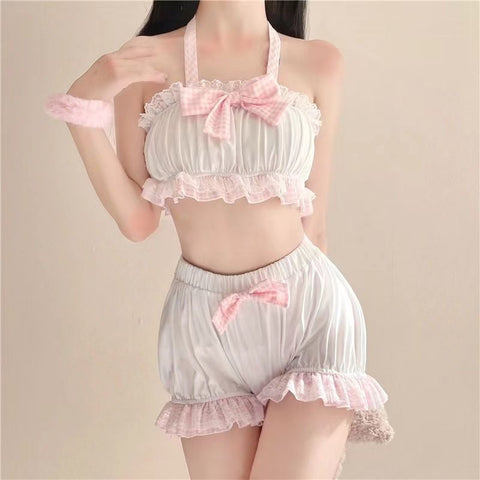 Women's tube top pajamas summer sweet suspender shorts