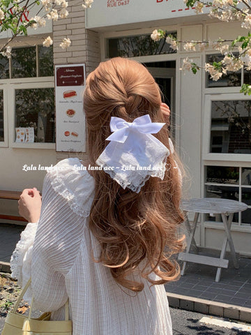 Homemade pure white lace layered bow triangle hairpin