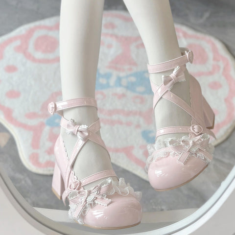 Cute doll-like mid-heel lace sweet Mary Jane