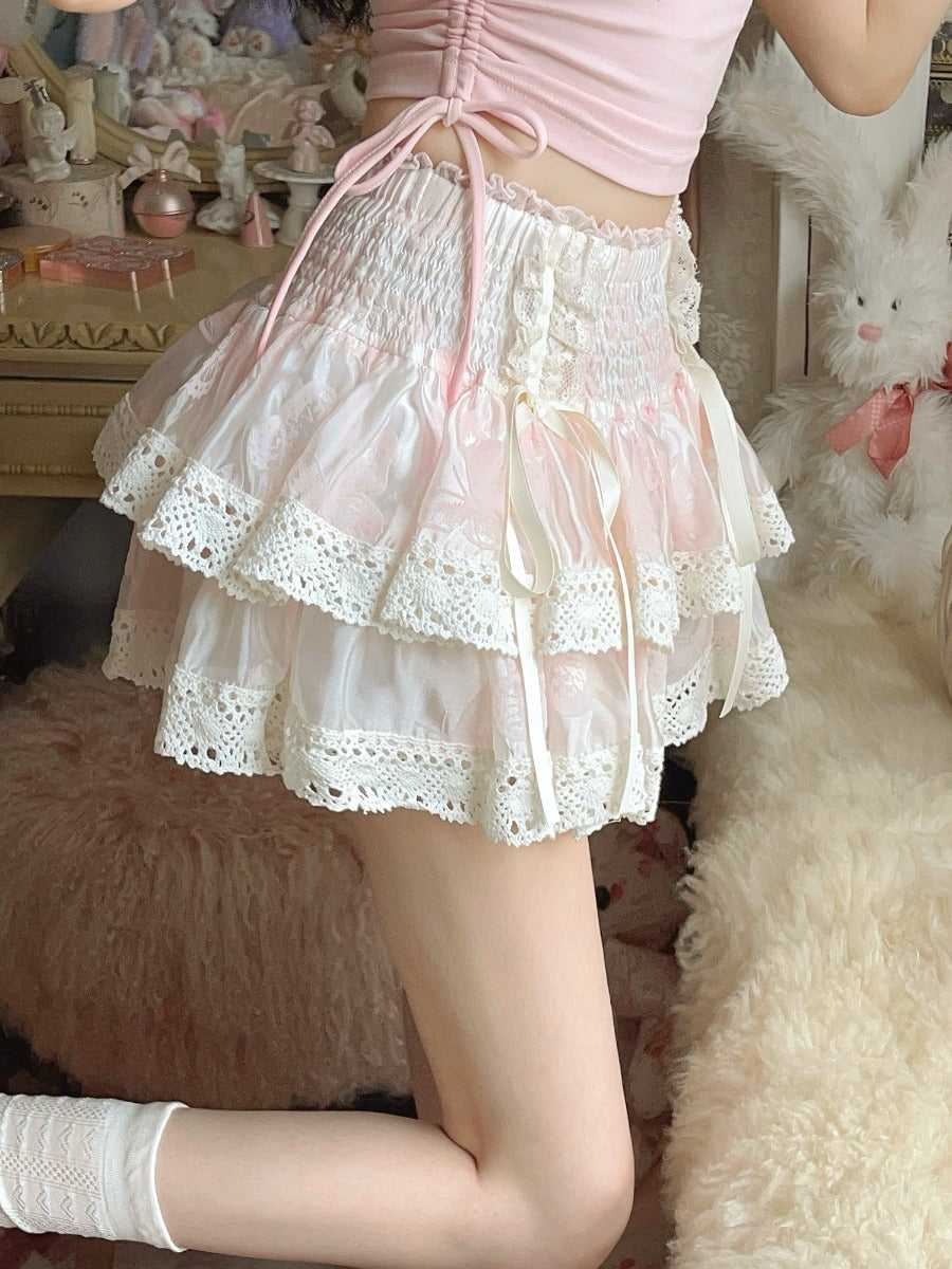 Bobon21 Flocked Jacquard Tutu Short Skirt