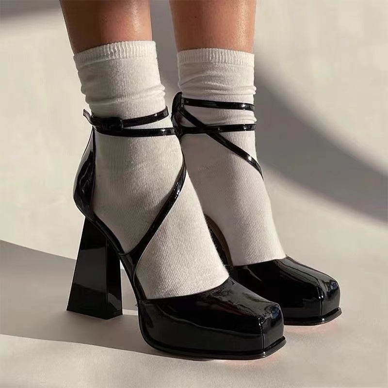 Black platform high heel sandals