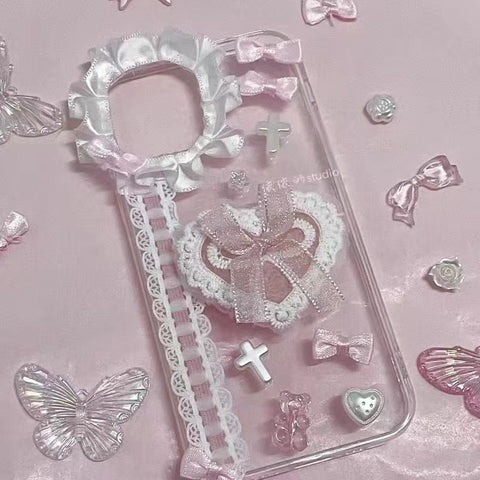 Cute Lace Pink Winged Cat Heart iPhone Case
