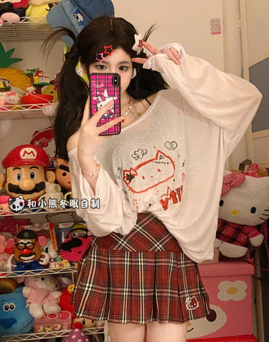 Sanrio Christmas red plaid skirt for women