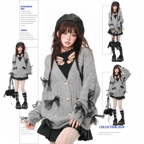 kellykitty gray island bow cardigan