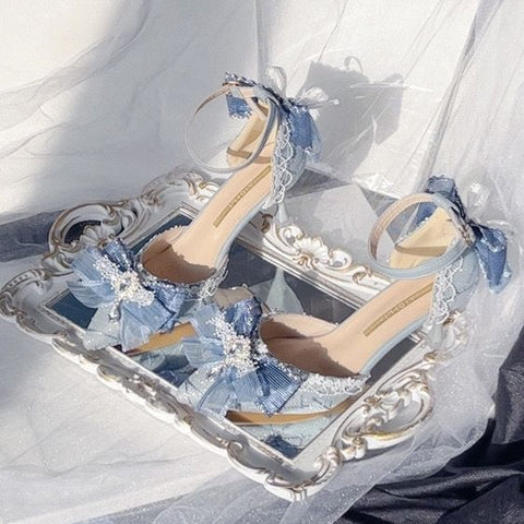 Original silver blue lolita shoes lolita shoes