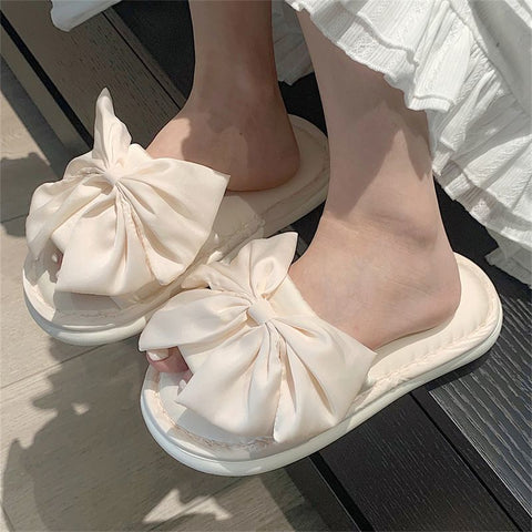 Four Seasons General Home Non-slip Floor Confinement Shoes Fairy Wind Ribbon Bow Slippers - Jam Garden
