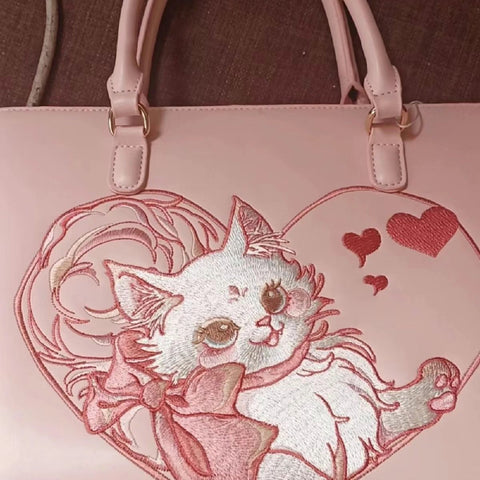 Niche Design Cat Embroidery Messenger Bag Large Capacity Fashion Portable Shoulder Tote Bag - Jam Garden
