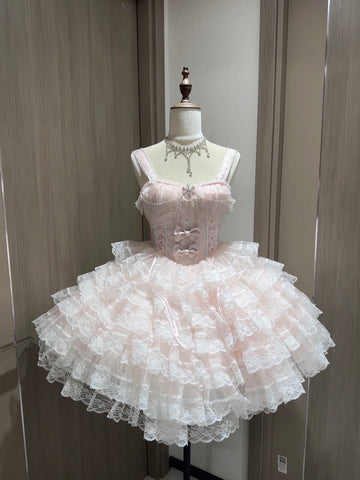 Lolita White Pink Layered Cake Skirt Cute And Sweet