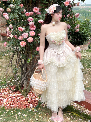 French Sweet Garden·Romantic French Gentle and Elegant Lace Long Dress Set
