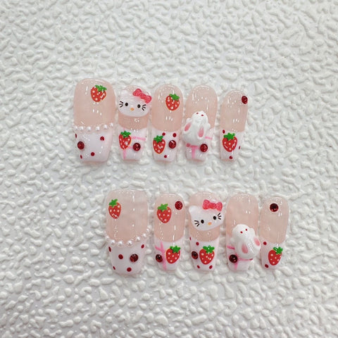 New nails strawberry French Hello cute cartoon manicure