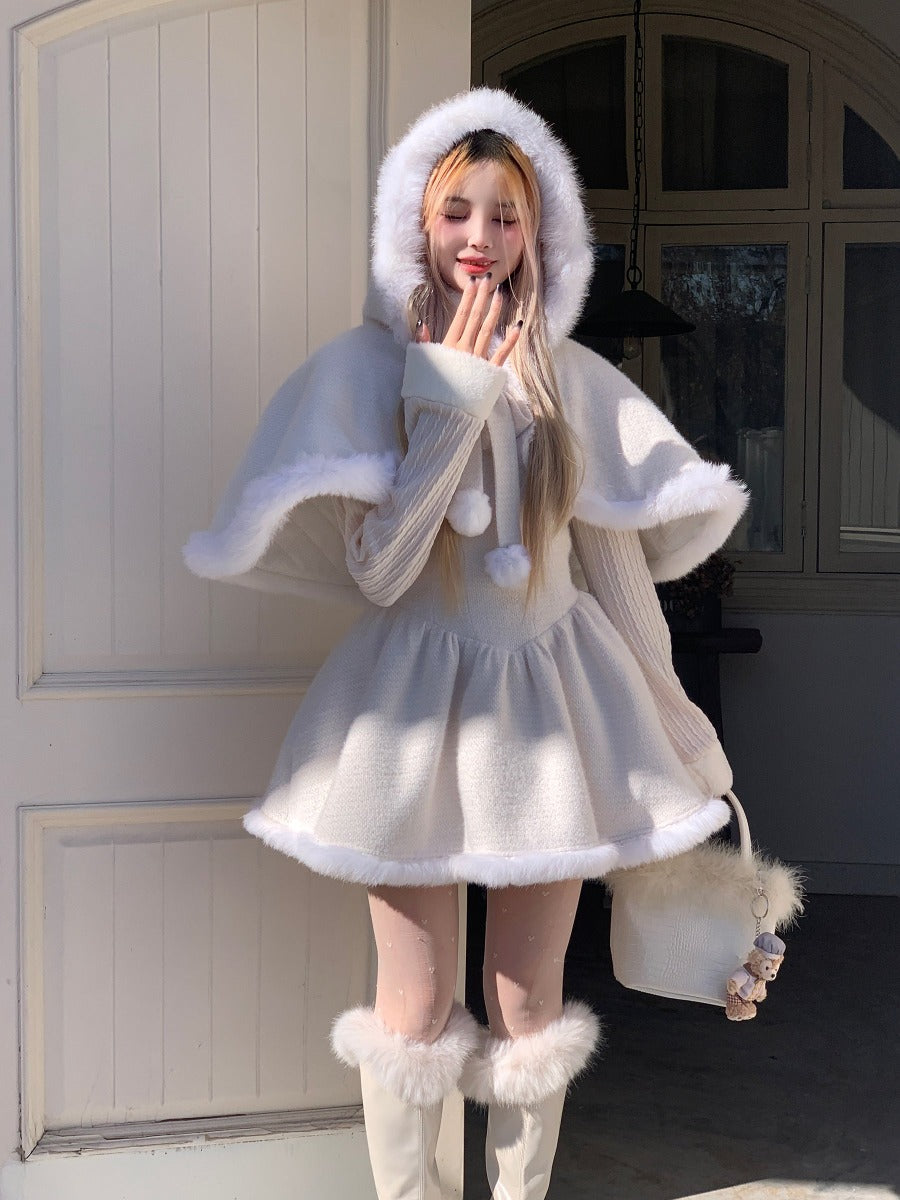 Sweet And Cute Winter Hooded Cape Princess Dress