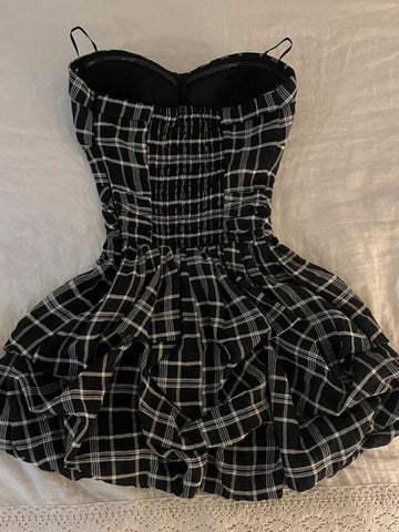 Summer new French Hepburn retro plaid sleeveless dress