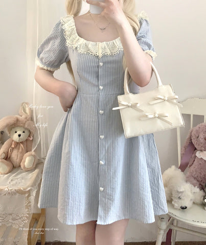 sleepingdoll Lace Cotton Soft Square Neck French Style Dress