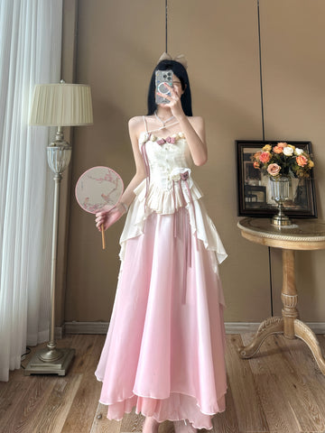 Princess new adult pink fairy suspender dress