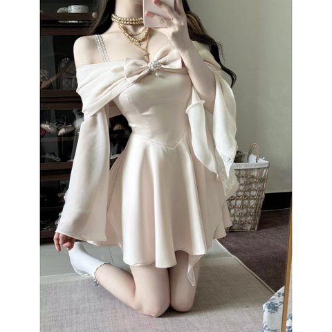 French sweet temperament bow design suspender dress