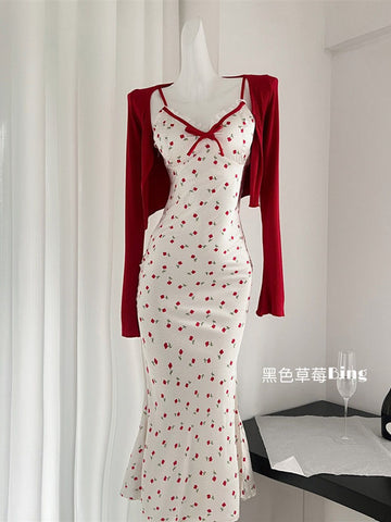 Hot girl lace floral suspender dress suit