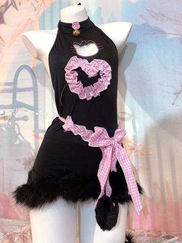 Handmade new dress black little desire cat