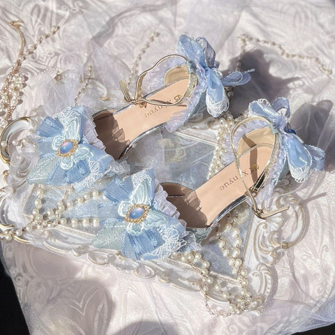 Lolita shoes handmade light blue lo shoes Lolita high heels