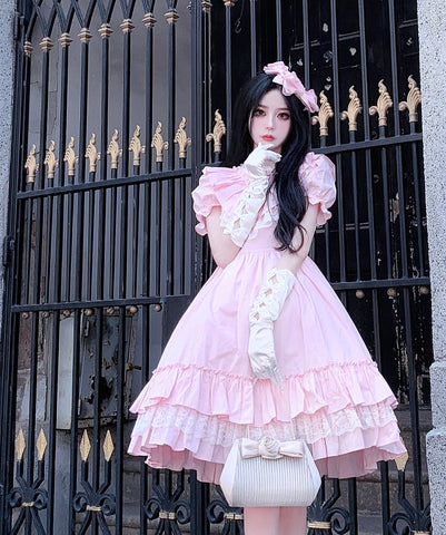 Retro French girl pink lolita dress